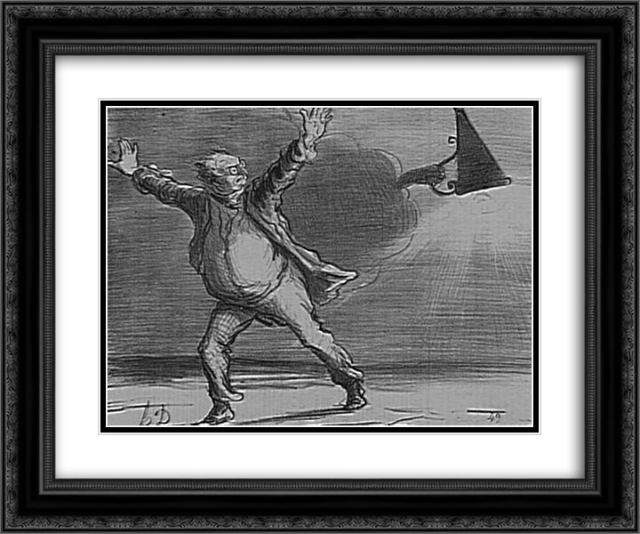 Babinet Deciding to Go off the Sun 24x20 Black Ornate Wood Framed Art Print Poster with Double Matting by Daumier, Honore