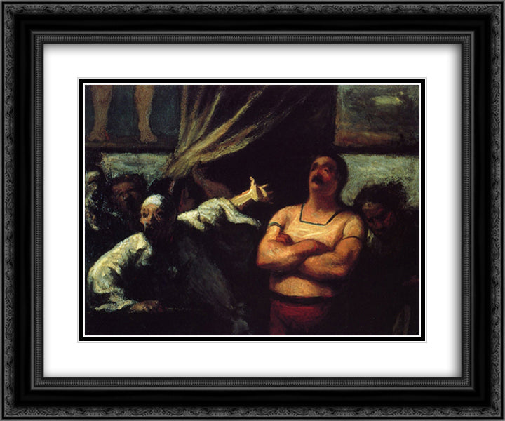 Barker at a fair booth 24x20 Black Ornate Wood Framed Art Print Poster with Double Matting by Daumier, Honore