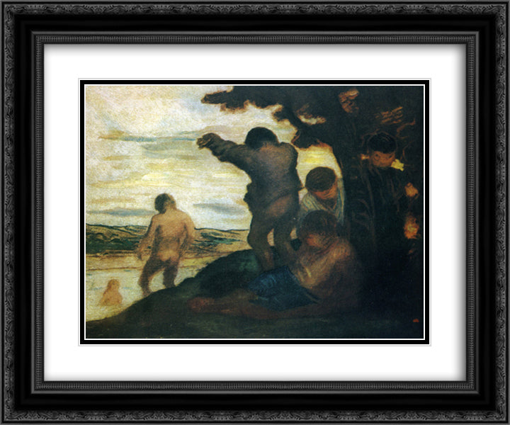 Bathers 24x20 Black Ornate Wood Framed Art Print Poster with Double Matting by Daumier, Honore