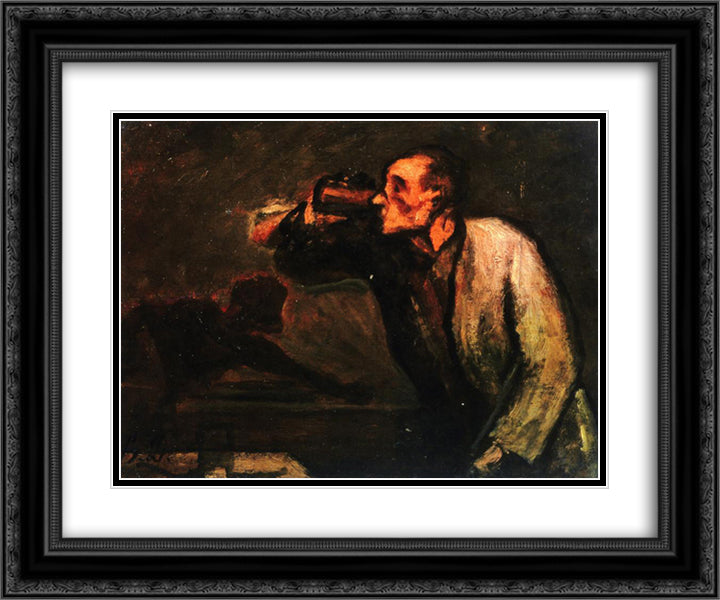 Billiard Players (The Drinker) 24x20 Black Ornate Wood Framed Art Print Poster with Double Matting by Daumier, Honore