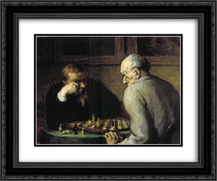 Chess-Players 24x20 Black Ornate Wood Framed Art Print Poster with Double Matting by Daumier, Honore