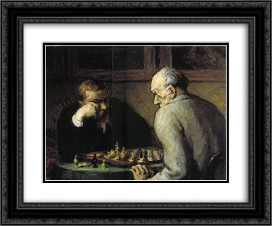 Chess-Players 24x20 Black Ornate Wood Framed Art Print Poster with Double Matting by Daumier, Honore