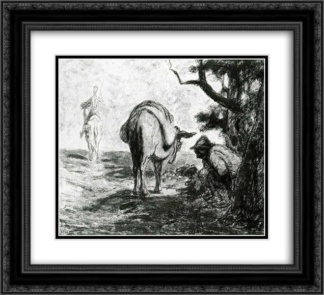 Don Quixote and Sancho Pansa 22x20 Black Ornate Wood Framed Art Print Poster with Double Matting by Daumier, Honore