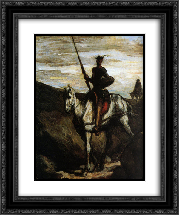 Don Quixote and Sancho Panza going to the wedding Gamaches 20x24 Black Ornate Wood Framed Art Print Poster with Double Matting by Daumier, Honore