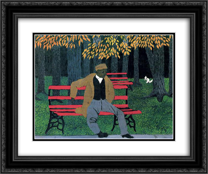 Man On A Bench 24x20 Black Ornate Wood Framed Art Print Poster with Double Matting by Pippin, Horace