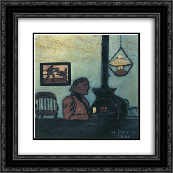 Man Seated Near Stove 20x20 Black Ornate Wood Framed Art Print Poster with Double Matting by Pippin, Horace