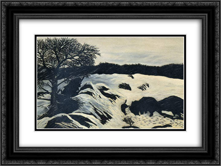 The Buffalo Hunt 24x18 Black Ornate Wood Framed Art Print Poster with Double Matting by Pippin, Horace