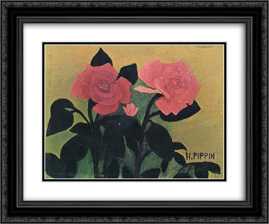 Two Pink Roses 24x20 Black Ornate Wood Framed Art Print Poster with Double Matting by Pippin, Horace