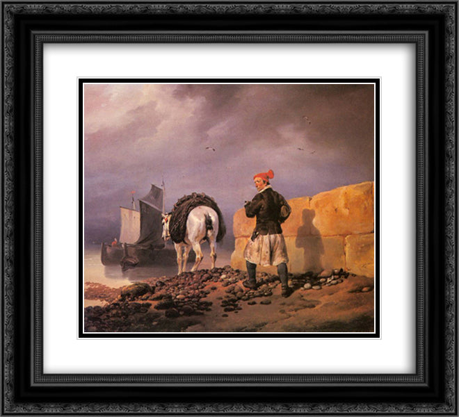 A Fisherman Setting Out 22x20 Black Ornate Wood Framed Art Print Poster with Double Matting by Vernet, Horace