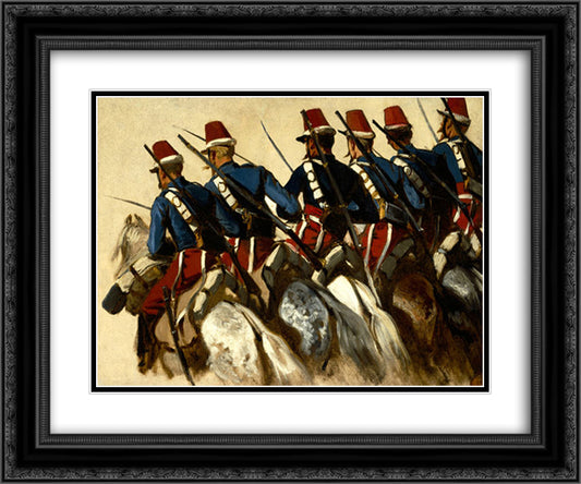 A Row of Calvarymen on Horseback 24x20 Black Ornate Wood Framed Art Print Poster with Double Matting by Vernet, Horace