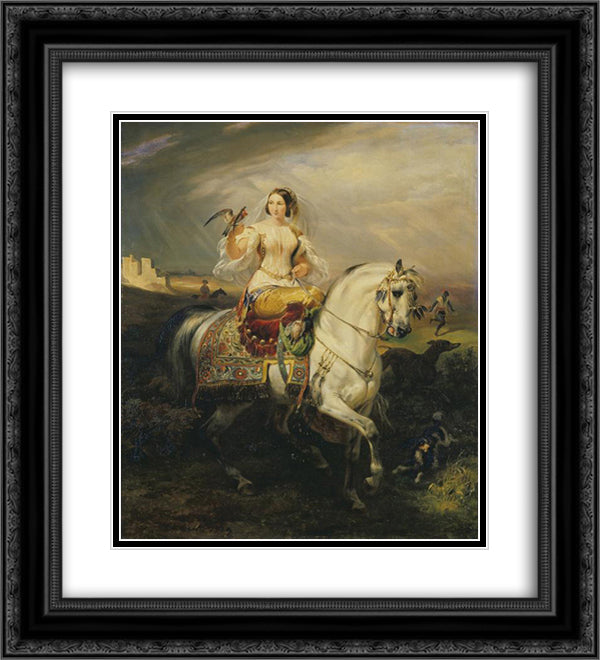 An Algerian Lady Hawking 20x22 Black Ornate Wood Framed Art Print Poster with Double Matting by Vernet, Horace