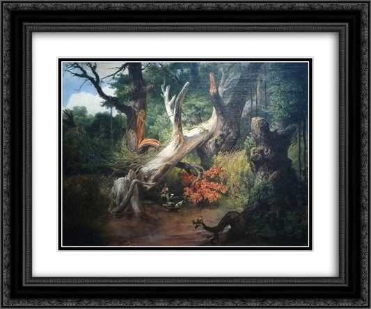 Hunting in the Pontine Marshes 24x20 Black Ornate Wood Framed Art Print Poster with Double Matting by Vernet, Horace