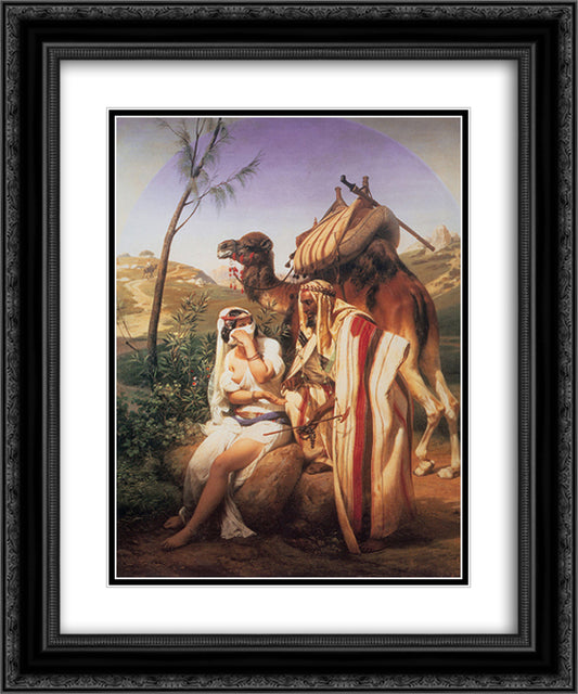 Juda et Thamar 20x24 Black Ornate Wood Framed Art Print Poster with Double Matting by Vernet, Horace