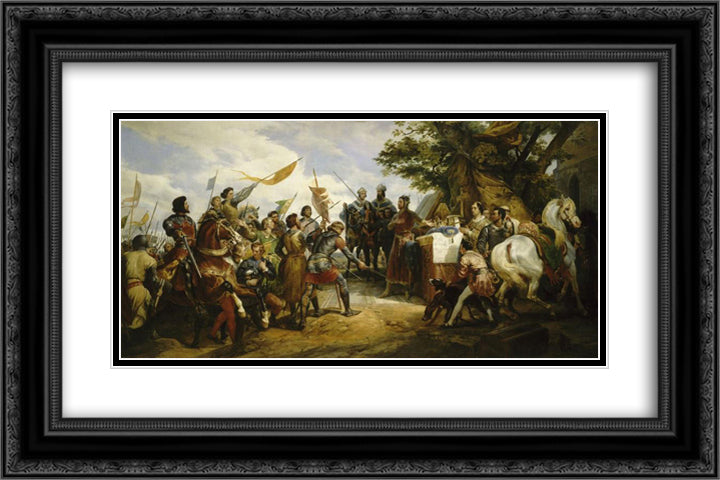 La Bataille de Bouvines 24x16 Black Ornate Wood Framed Art Print Poster with Double Matting by Vernet, Horace