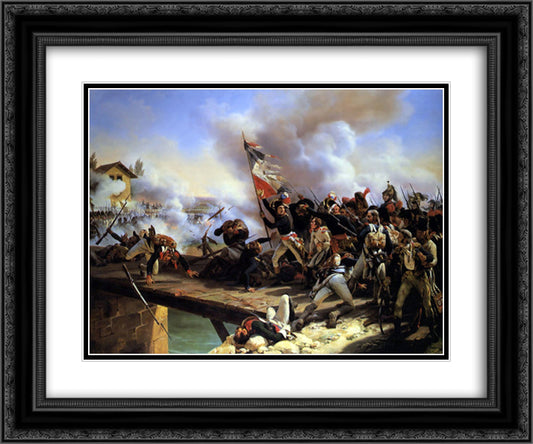 Napoleon Bonaparte leading his troops over the bridge of Arcol 24x20 Black Ornate Wood Framed Art Print Poster with Double Matting by Vernet, Horace