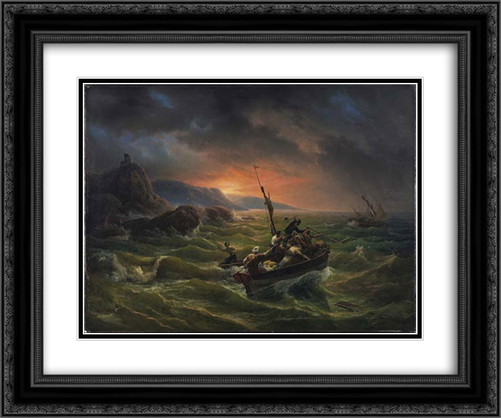 Pirates Fighting at Sunrise 24x20 Black Ornate Wood Framed Art Print Poster with Double Matting by Vernet, Horace