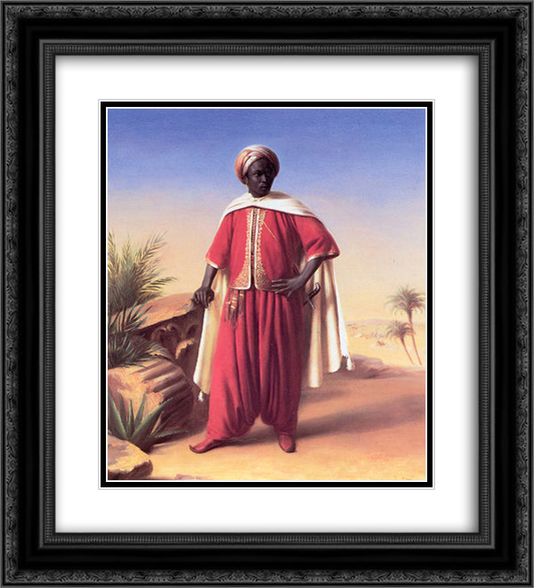 Portrait of an Arab 20x22 Black Ornate Wood Framed Art Print Poster with Double Matting by Vernet, Horace