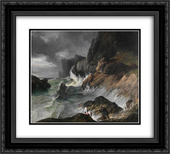 Stormy Coast Scene after a Shipwreck 22x20 Black Ornate Wood Framed Art Print Poster with Double Matting by Vernet, Horace