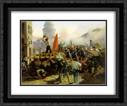 Street Fighting on Rue Soufflot, Paris, June 25, 1848 24x20 Black Ornate Wood Framed Art Print Poster with Double Matting by Vernet, Horace