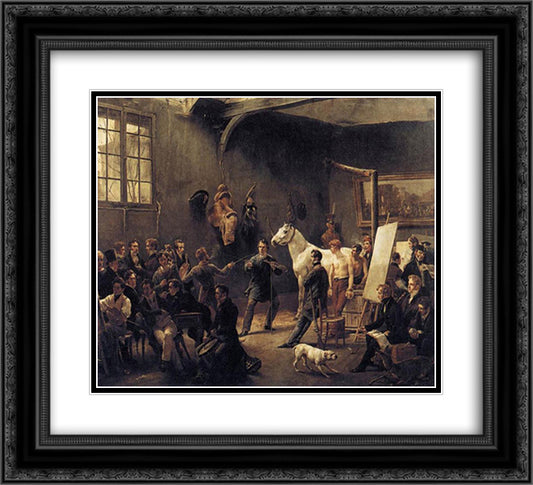 The Artist's Studio 22x20 Black Ornate Wood Framed Art Print Poster with Double Matting by Vernet, Horace