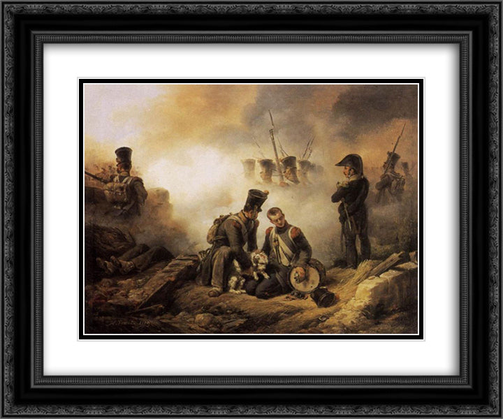 The Dog of the Regiment Wounded 24x20 Black Ornate Wood Framed Art Print Poster with Double Matting by Vernet, Horace