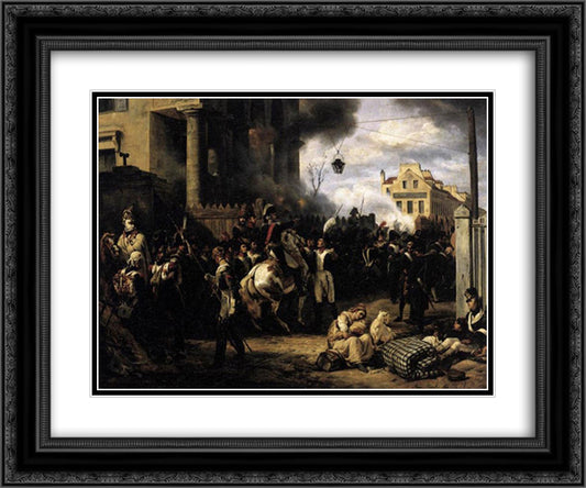 The Gate at Clichy 24x20 Black Ornate Wood Framed Art Print Poster with Double Matting by Vernet, Horace