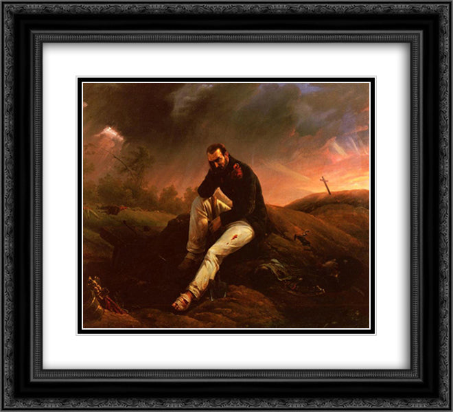 The Last Grenadier of Waterloo 22x20 Black Ornate Wood Framed Art Print Poster with Double Matting by Vernet, Horace