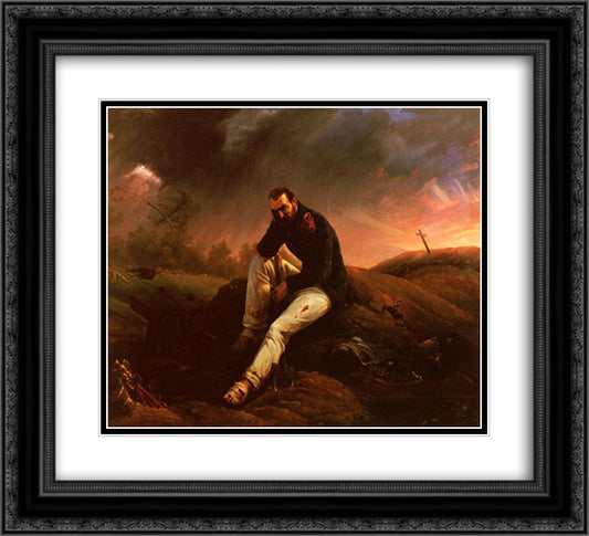 The Last Grenadier of Waterloo 22x20 Black Ornate Wood Framed Art Print Poster with Double Matting by Vernet, Horace