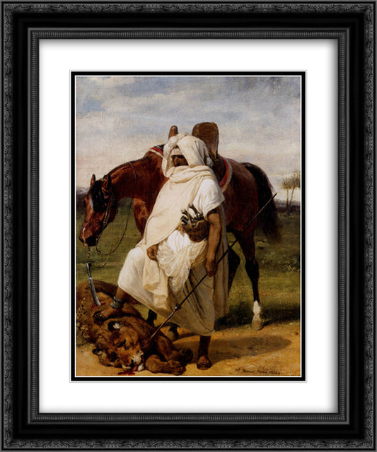 The Lion Hunter 20x24 Black Ornate Wood Framed Art Print Poster with Double Matting by Vernet, Horace