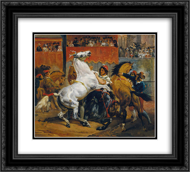 The Start of the Race of the Riderless Horses 22x20 Black Ornate Wood Framed Art Print Poster with Double Matting by Vernet, Horace