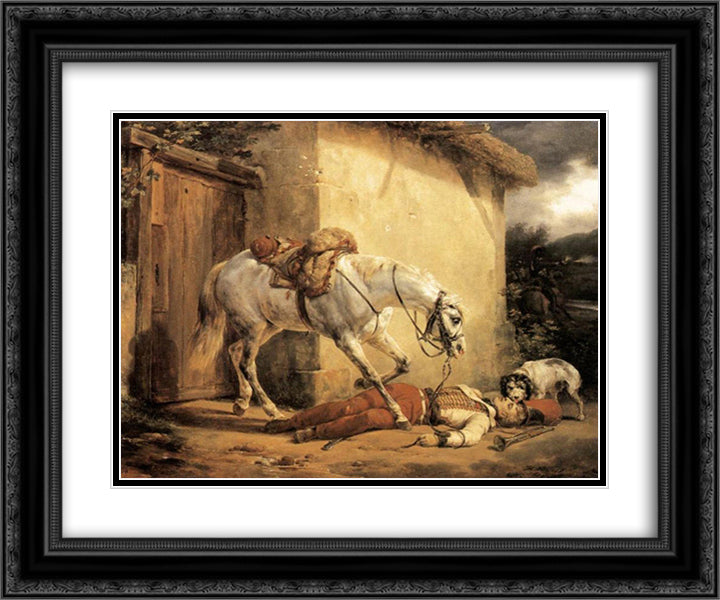 The Wounded Trumpeteer 24x20 Black Ornate Wood Framed Art Print Poster with Double Matting by Vernet, Horace