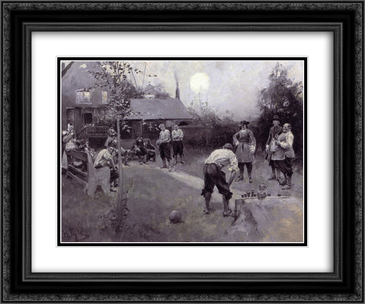 Bowling 24x20 Black Ornate Wood Framed Art Print Poster with Double Matting by Pyle, Howard