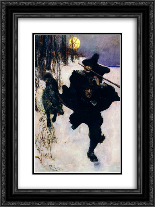 Once it Chased Dr. Wilkerson Into the Very Town Itself 18x24 Black Ornate Wood Framed Art Print Poster with Double Matting by Pyle, Howard
