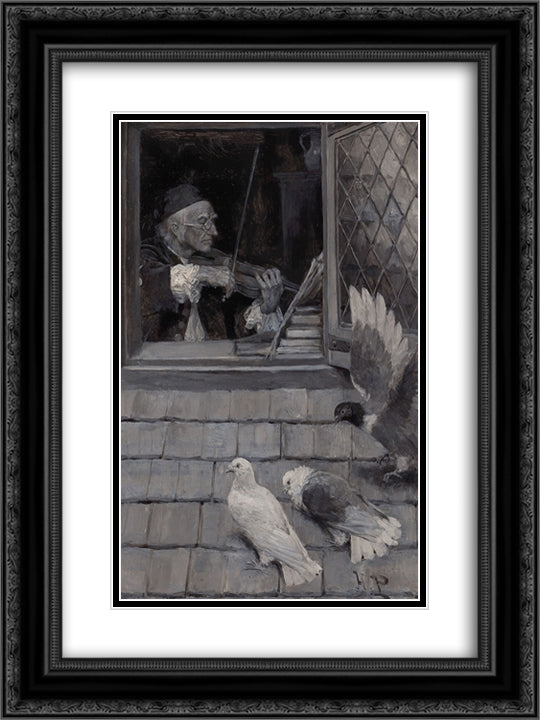 The Old Violin 18x24 Black Ornate Wood Framed Art Print Poster with Double Matting by Pyle, Howard