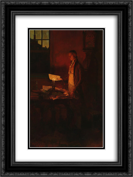 Thomas Jefferson Writing the Declaration of Independence 18x24 Black Ornate Wood Framed Art Print Poster with Double Matting by Pyle, Howard