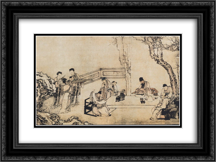 A Night Banquet at Peach and Plum Garden in Spring 24x18 Black Ornate Wood Framed Art Print Poster with Double Matting by Shen, Huang
