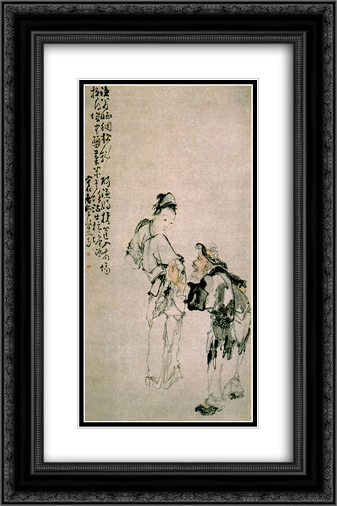Fisherman and Fisherwoman 16x24 Black Ornate Wood Framed Art Print Poster with Double Matting by Shen, Huang