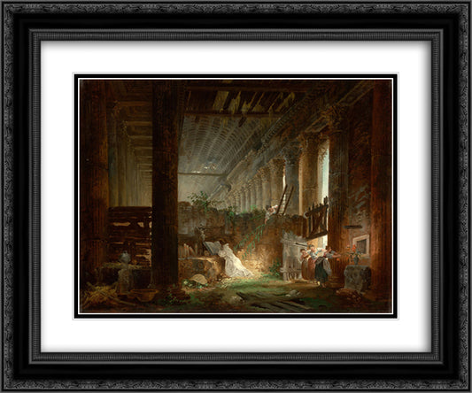 A Hermit Praying in the Ruins of a Roman Temple 24x20 Black Ornate Wood Framed Art Print Poster with Double Matting by Robert, Hubert