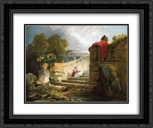 A Scene in the Grounds of the Villa Farnese, Rome 24x20 Black Ornate Wood Framed Art Print Poster with Double Matting by Robert, Hubert