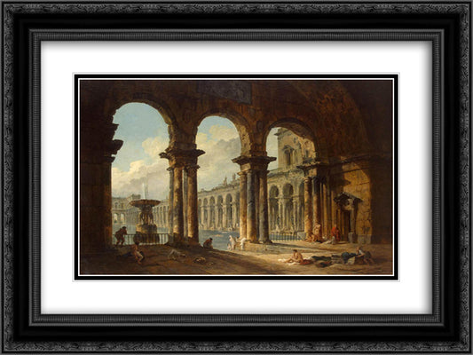 Ancient Ruins Used as Public Baths 24x18 Black Ornate Wood Framed Art Print Poster with Double Matting by Robert, Hubert