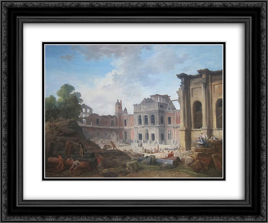 Demolition of the Chateau of Meudon 24x20 Black Ornate Wood Framed Art Print Poster with Double Matting by Robert, Hubert