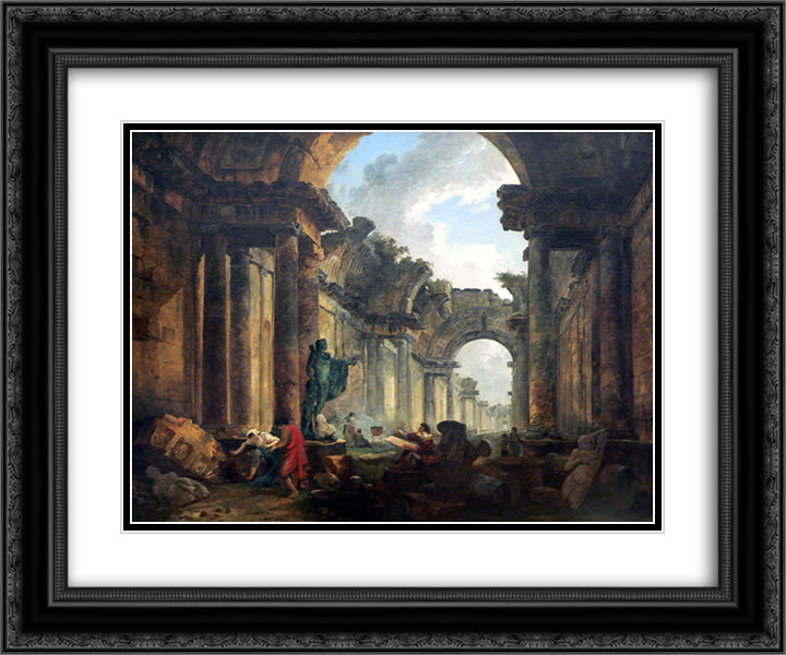 Imaginary View of the Grand Gallery of the Louvre in Ruins 24x20 Black Ornate Wood Framed Art Print Poster with Double Matting by Robert, Hubert