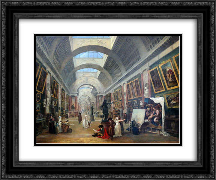 Projet d'amenagement de la Grande Galerie du Louvre 24x20 Black Ornate Wood Framed Art Print Poster with Double Matting by Robert, Hubert