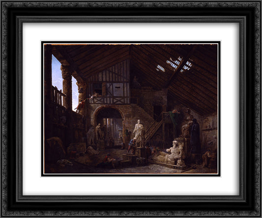 Studio of an Antiquities Restorer in Rome 24x20 Black Ornate Wood Framed Art Print Poster with Double Matting by Robert, Hubert