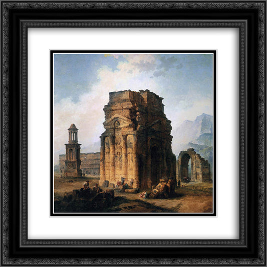The Arc de Triomphe and the Theatre of Orange 20x20 Black Ornate Wood Framed Art Print Poster with Double Matting by Robert, Hubert