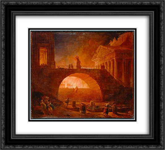 The Fire of Rome, 18 July 64 AD 22x20 Black Ornate Wood Framed Art Print Poster with Double Matting by Robert, Hubert