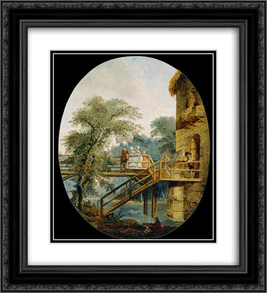 The Footbridge 20x22 Black Ornate Wood Framed Art Print Poster with Double Matting by Robert, Hubert