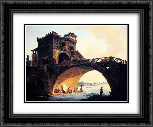 The Old Bridge 24x20 Black Ornate Wood Framed Art Print Poster with Double Matting by Robert, Hubert