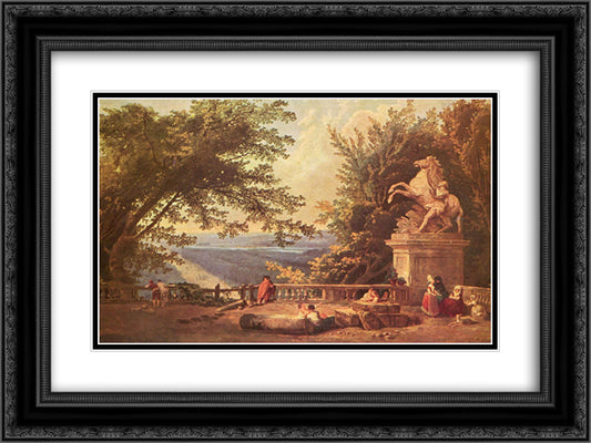 The Terrace at Marly 24x18 Black Ornate Wood Framed Art Print Poster with Double Matting by Robert, Hubert