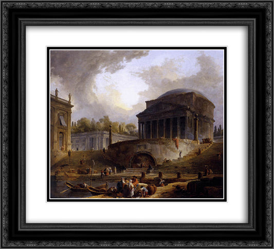 View of Ripetta 22x20 Black Ornate Wood Framed Art Print Poster with Double Matting by Robert, Hubert